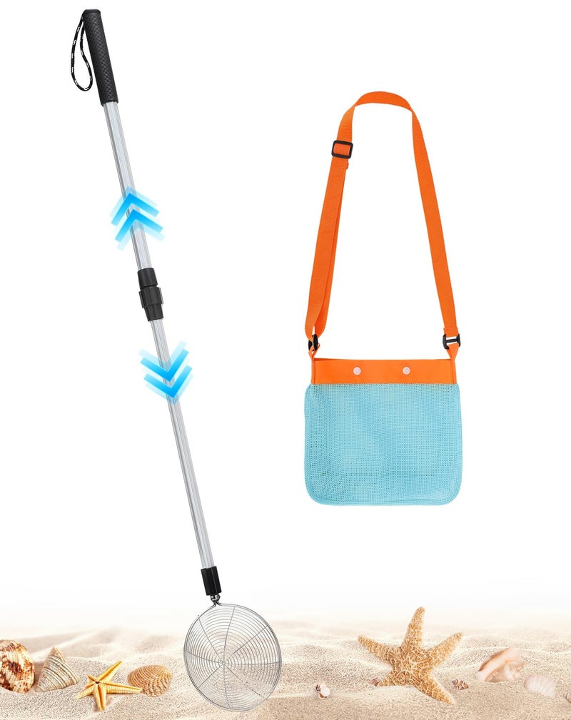 Big Gun 1 Pack Sand Sifter with Seashell Bags 21633 Adjustable Shark Tooth Sifter for The Beach Seashell Collecting Mesh Shovel Scooper with Retractable Handle Beach Toys for Adults Family Kids - Image 3