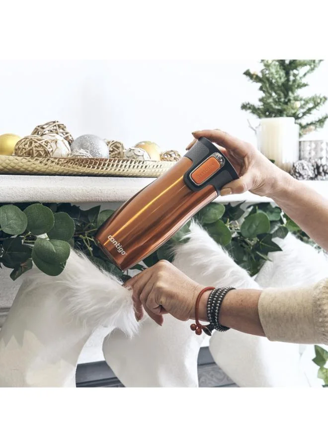 كونتيجو Contigo Plain Stainless Steel Travel Mug with Autoseal Spout and Leak Resistant Design - 470 ml