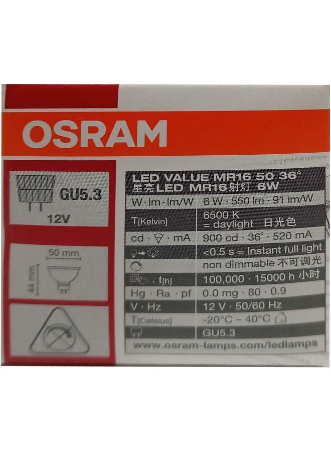 OsRAM Led Star Mr16 12 V/Low-Voltage 50 Watt Equivalent Reflector Lamps 6W, Pin Base Gu5.3, Day Light/6500K 550 Lm - Image 3