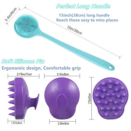 Cinlitek Silicone Body Scrubber & Scalp Massager, Long Handle Shower Brush, Exfoliating Scrubber for Men, Women & Kids - Image 3