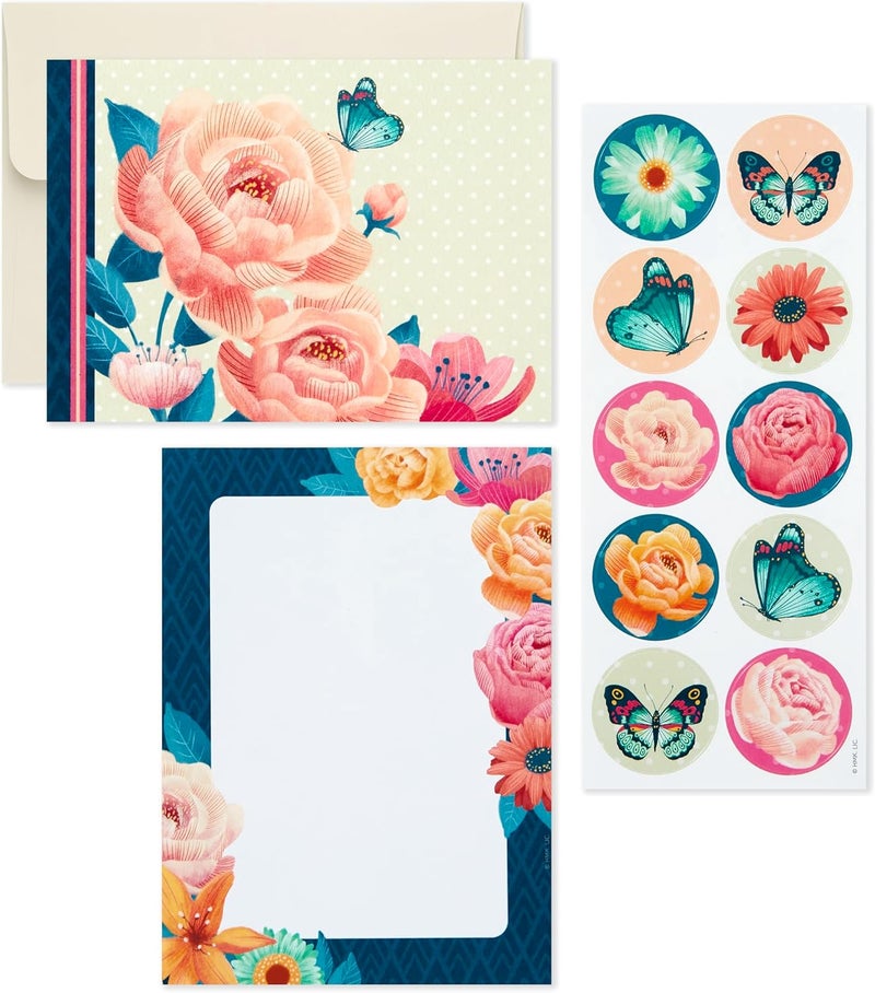 Hallmark Stationery Set with Desk Organizer, Floral (10 Blank Cards with Envelopes, 20 Writing Sheets with Envelopes, 75-Sheet Notepad, 30-Seals) - Image 1