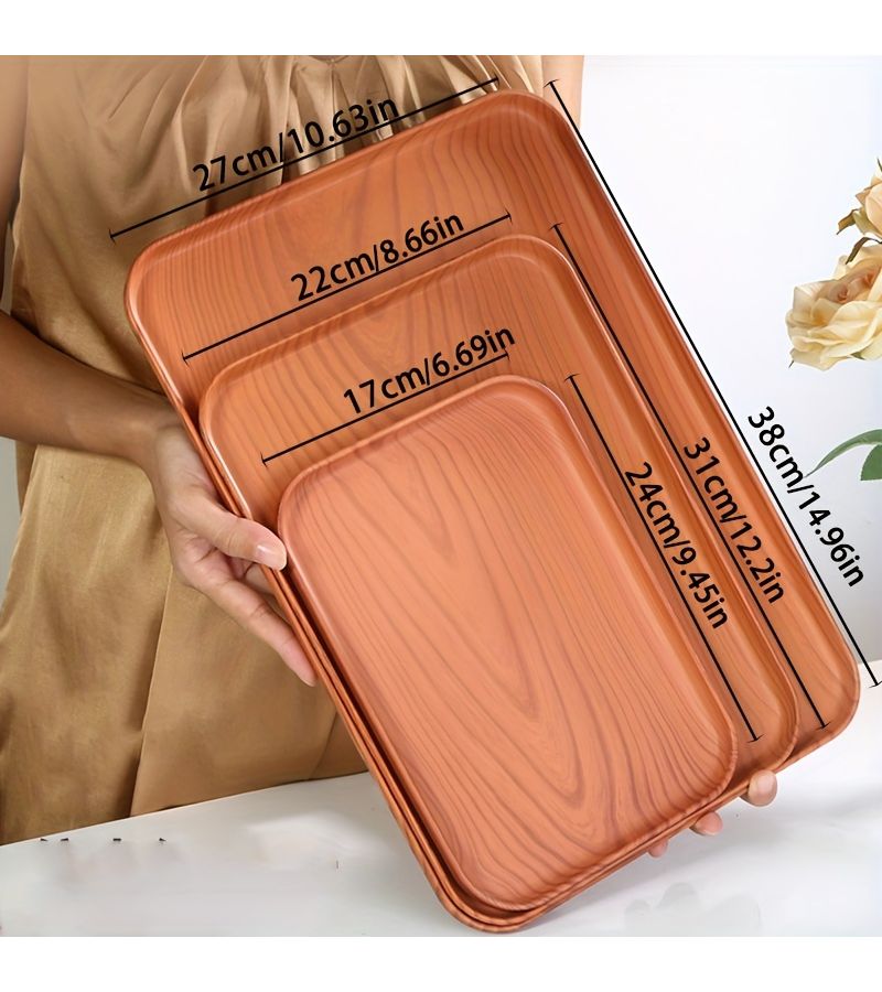 صينية فواكه مستطيلة بتقنية الحبوب الخشبية، لون جوزي صغير للمنزل - Image 2