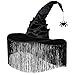 JUSTOTRY Witch Hat for Women Halloween Women Costume Black Witches Hats with Dangle Fringe for Hallowee Decor Accessories Hocus Pocus Party Favor - Image 3