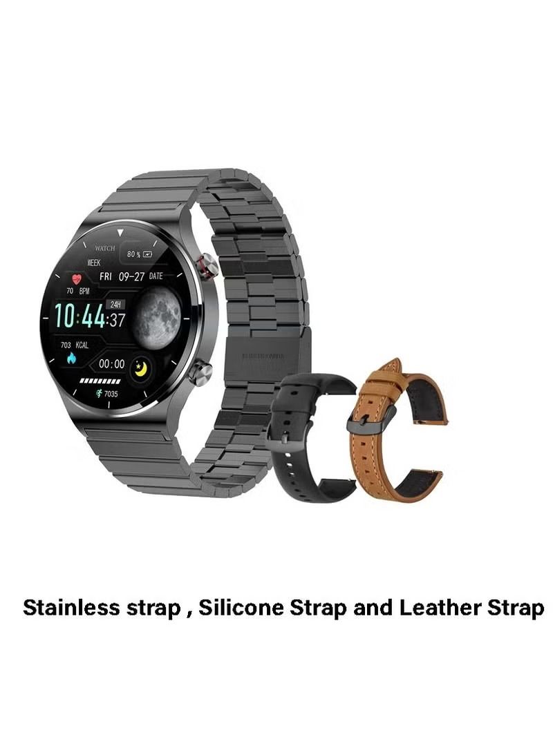 Ultra Round Shape Smart Watch 46mm with Three Set Strap for Men's Black - Image 1