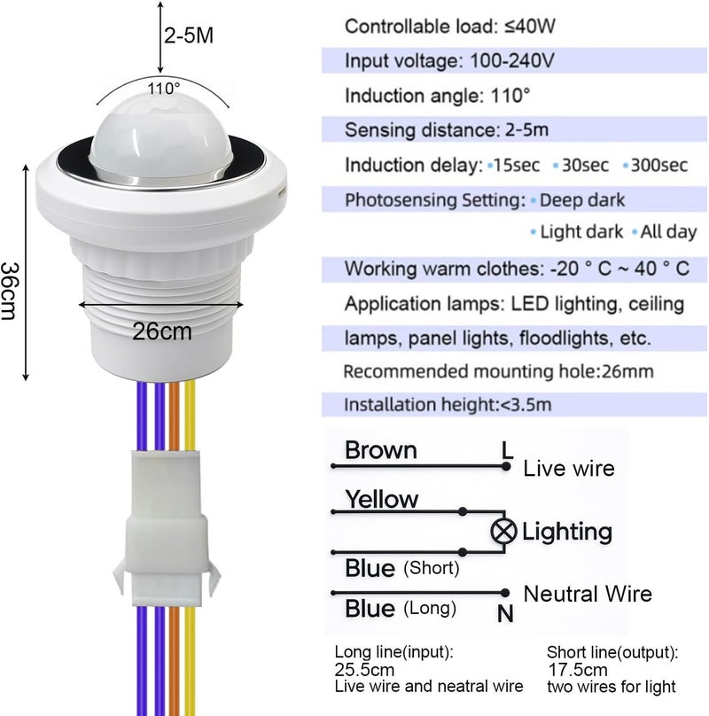 Gebildet Mini Motion Sensor Light Switch 100-240V PIR Sensor Smart Detection Time Delay Adjustable Infrared Induction Detector for Strip LED Ceiling Lamp (Pack of 2) - Image 5