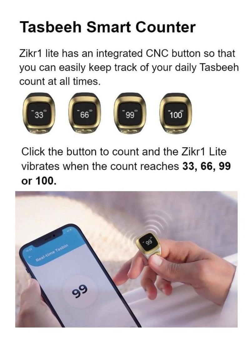 iQIBLA Smart Tasbih Zikr lite Ring, Muslim Prayer, Prayer timing reminder, OLED display Tasbih Counter, Smart Ring, Waterproof- Black 18mm  - Image 4
