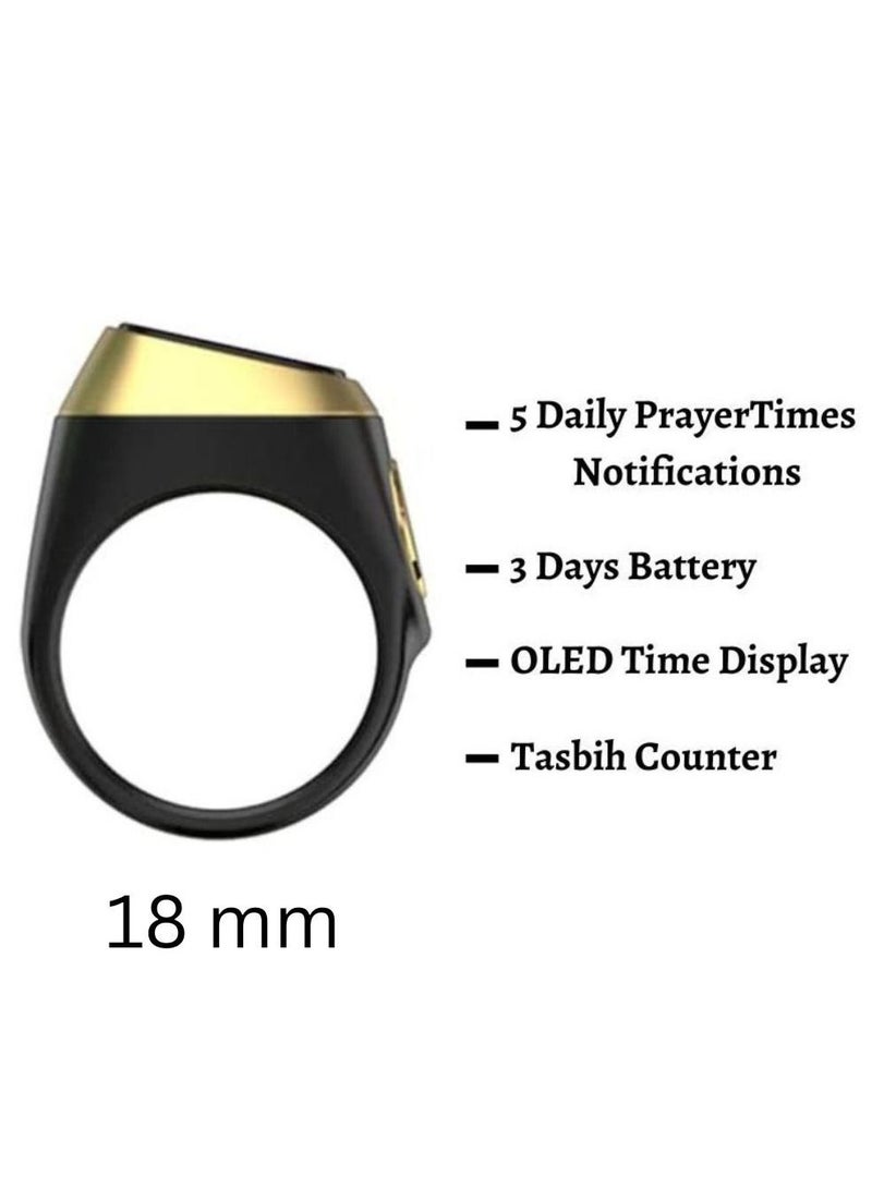 iQIBLA Smart Tasbih Zikr lite Ring, Muslim Prayer, Prayer timing reminder, OLED display Tasbih Counter, Smart Ring, Waterproof- Black 18mm  - Image 3