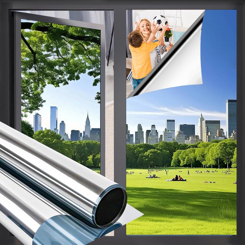 Niviy One Way Privacy Window Film Window Tint for Home See Out Not in Effect Anti UV Heat Control Glass Door Film for Home Office (Silver 17.5" x 78.7") - Image 1