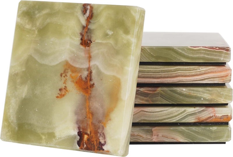 Radicaln Marble Coasters Square 3.5" Inches Green Onyx Handmade Modern Coasters for Drink, Stylish Drink Coaster for Dining Table Set for 6, Ideal Home Decor - Image 1