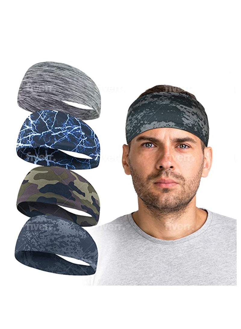 KASTWAVE Headband Hairband for Men, Double Sleeved Running Cycling Yoga Tennis Gym Travel Beach Stretchy Moisture Wicking Sports Headband Men and Women Breathable Yoga Headband 4 Pack  - Image 1