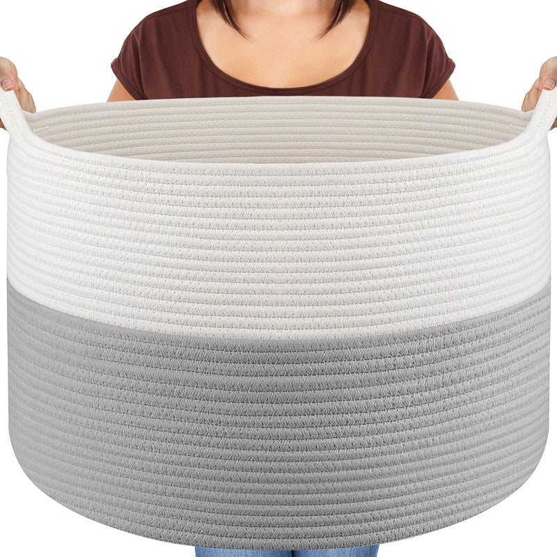 Maliton XXXLarge Blanket Basket Living Room 22 x 22 x 14 Cotton Rope Baskets for Storage Large Woven Basket for Toys Towels Pillows Clothes Rope Laundry Hamper with Handles Nursery Bin