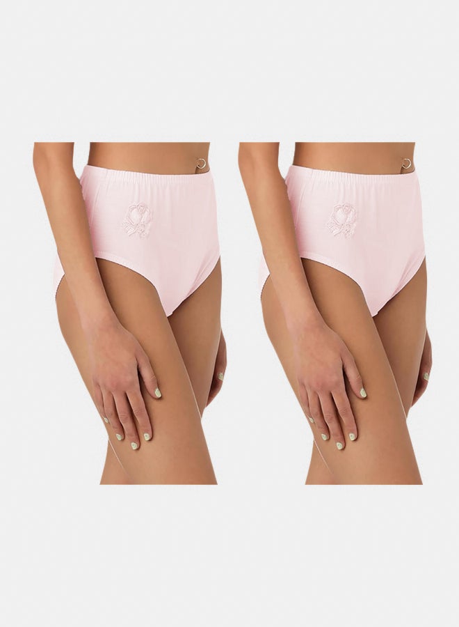 Dahab Cotton Set Of 2 Pieces Elastic Waist Brief Embroidered Flower For Women - Image 1