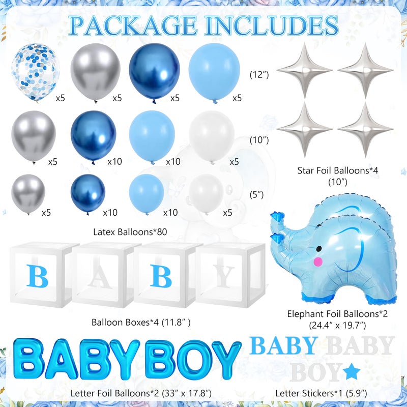 TREWAVE Elephant Baby Shower Decorations for Boy Elephant Themd Birthday Party Supplies Balloon Garland It's a Boy Backdrop Tablecloth Cake Toppers Foil Balloon for Baby Shower Decor - Image 2
