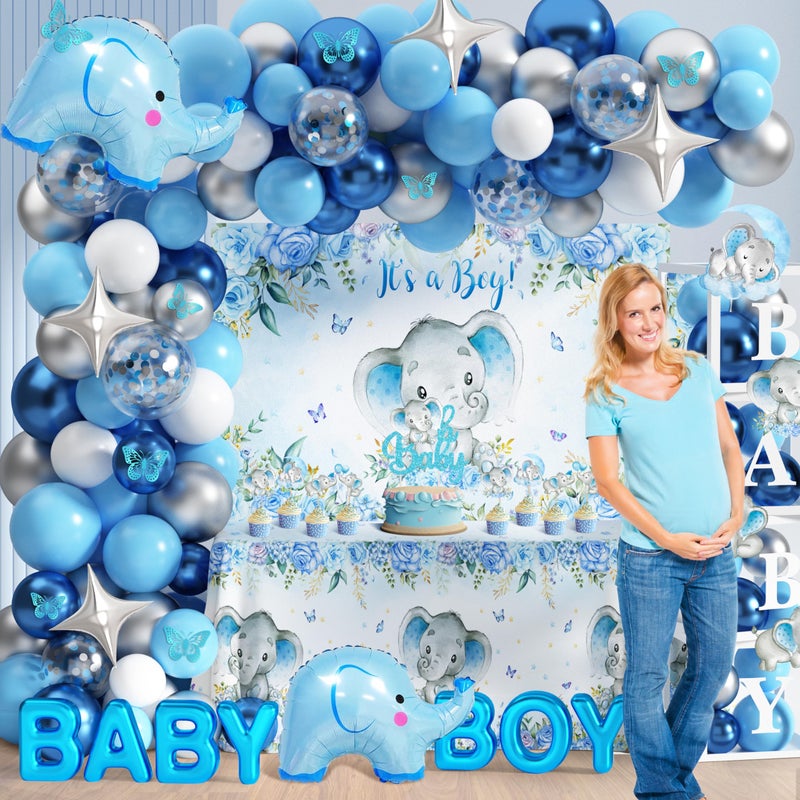 TREWAVE Elephant Baby Shower Decorations for Boy Elephant Themd Birthday Party Supplies Balloon Garland It's a Boy Backdrop Tablecloth Cake Toppers Foil Balloon for Baby Shower Decor - Image 5