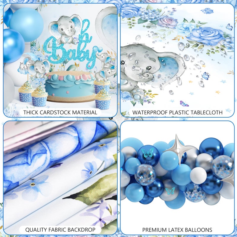 TREWAVE Elephant Baby Shower Decorations for Boy Elephant Themd Birthday Party Supplies Balloon Garland It's a Boy Backdrop Tablecloth Cake Toppers Foil Balloon for Baby Shower Decor - Image 4