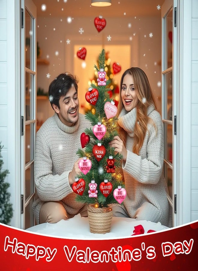 مجموعة زينة عيد الحب الرومانسية من BOARDFEB، تتضمن 16 تعليقة على شكل قلب لامع و8 تعليقات على شكل دببة رائعة، لتزيين شجرة عيد الحب في الاحتفالات المنزلية. - Image 4
