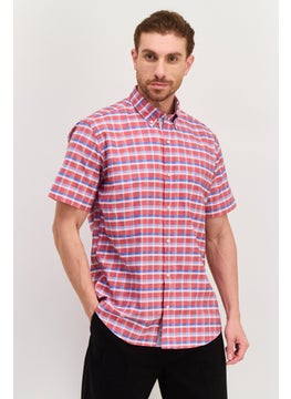 Men Regular Fit Short Sleeve Checkered Casual Shirt, Red