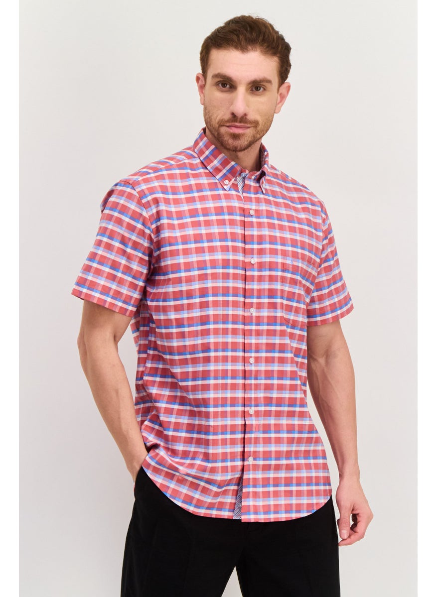 Tailorbyrd - Men Regular Fit Short Sleeve Checkered Casual Shirt, Red - Image 1