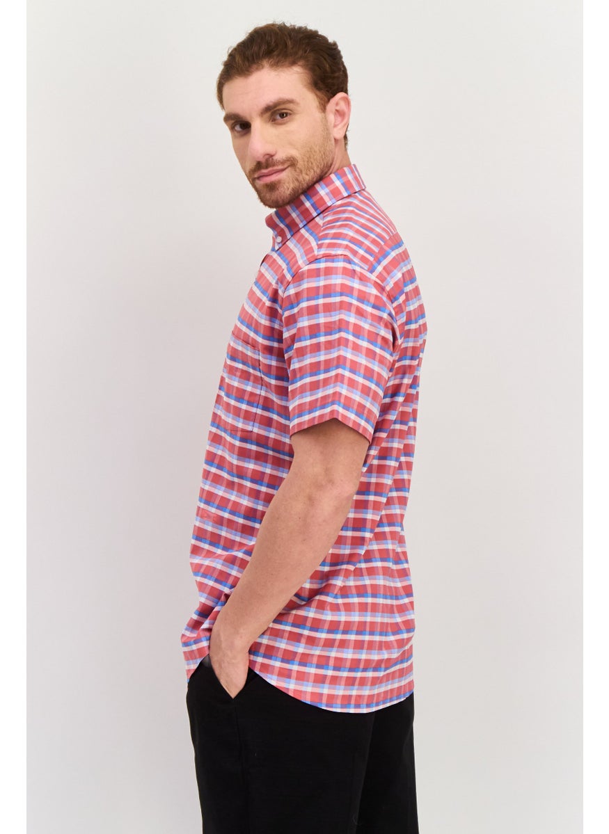 Tailorbyrd - Men Regular Fit Short Sleeve Checkered Casual Shirt, Red - Image 1