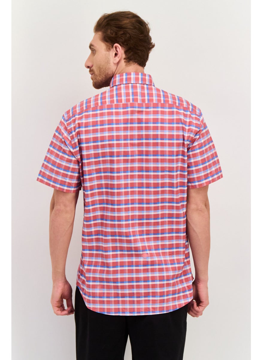 Tailorbyrd - Men Regular Fit Short Sleeve Checkered Casual Shirt, Red - Image 1