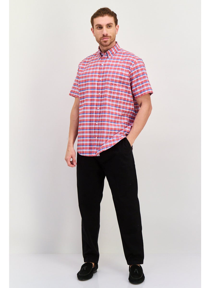 Tailorbyrd - Men Regular Fit Short Sleeve Checkered Casual Shirt, Red - Image 1