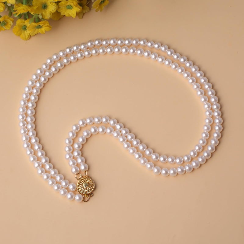 YOUFENG Layered Pearl Necklace for Women Pearl Choker Chain Necklaces Double-Layer - Image 4