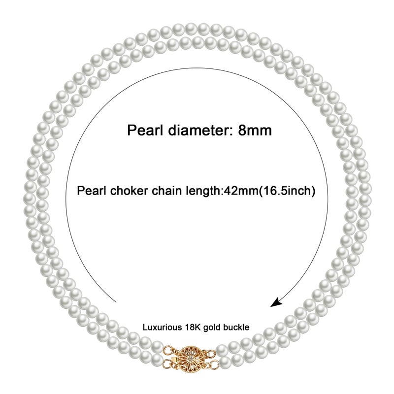 YOUFENG Layered Pearl Necklace for Women Pearl Choker Chain Necklaces Double-Layer - Image 2