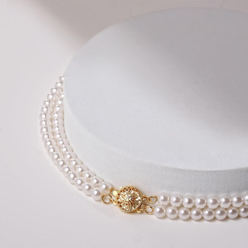 YOUFENG Layered Pearl Necklace for Women Pearl Choker Chain Necklaces Double-Layer - Image 3