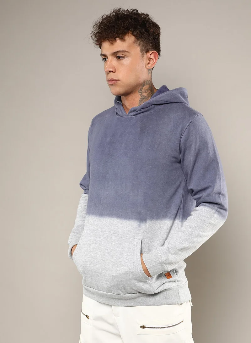 كامبوس سوترا Men's Steel Blue & Cloud Grey Ombre Panel Hoodie