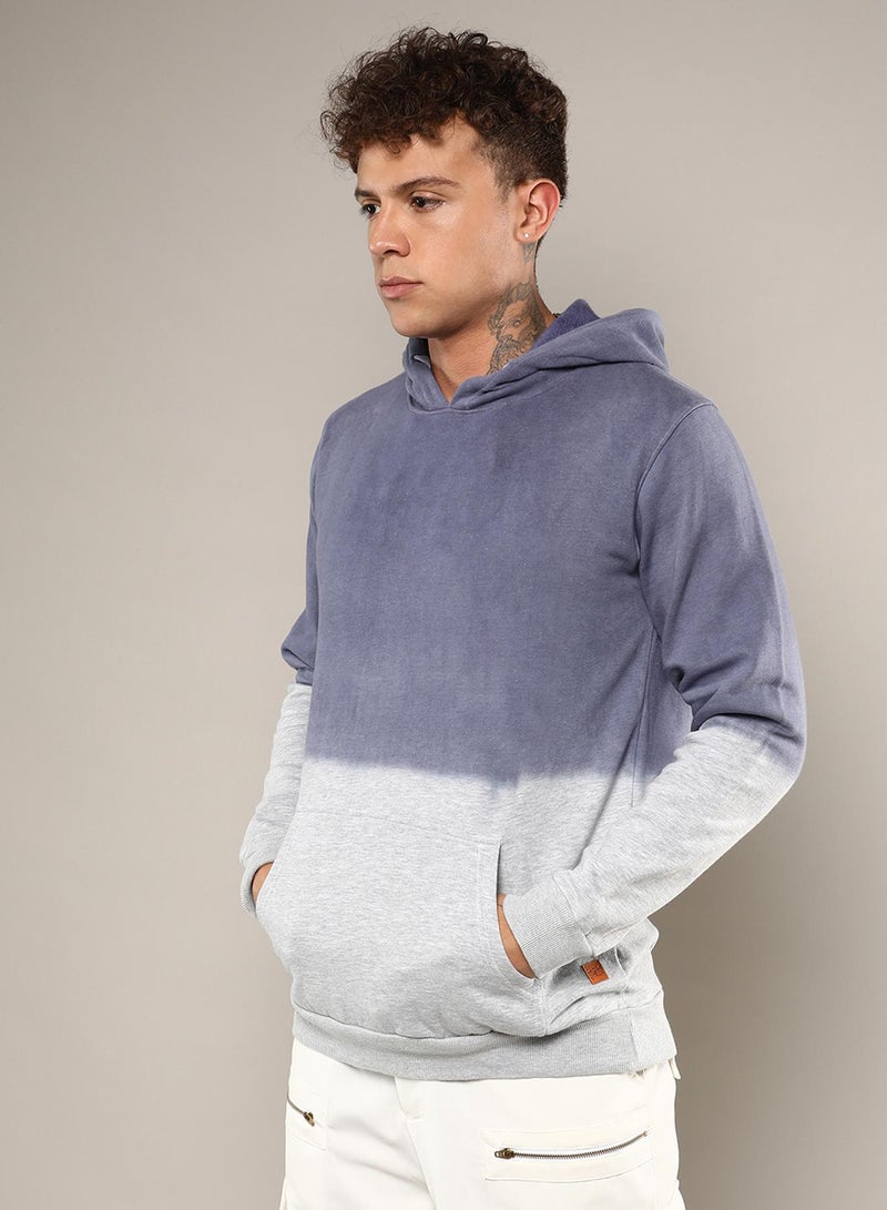 Campus Sutra Men's Steel Blue & Cloud Grey Ombre Panel Hoodie  - Image 3