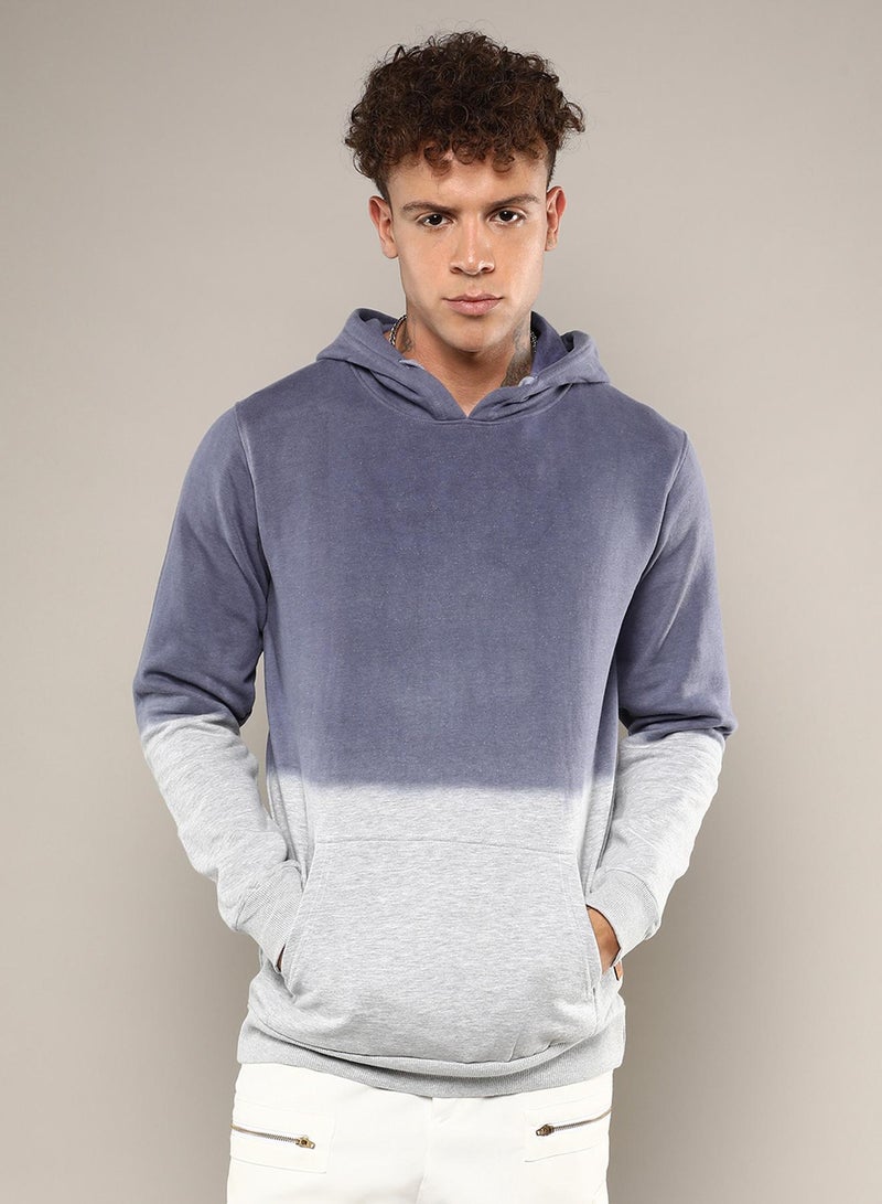 Campus Sutra Men's Steel Blue & Cloud Grey Ombre Panel Hoodie  - Image 2