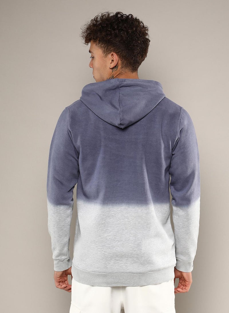 Campus Sutra Men's Steel Blue & Cloud Grey Ombre Panel Hoodie  - Image 5