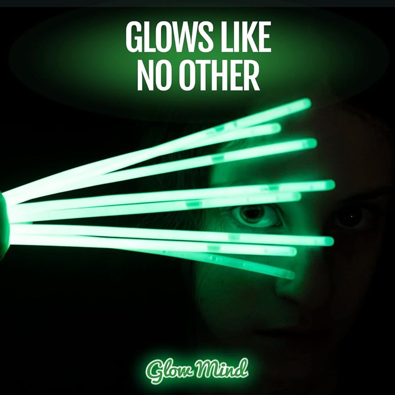 Glow Mind 100 Ultra Bright Glow Sticks Bracelets and Necklaces - Premium Glow in the Dark Party Supplies and Decorations - Bulk 8 Glowsticks Party Favors Pack - Image 2