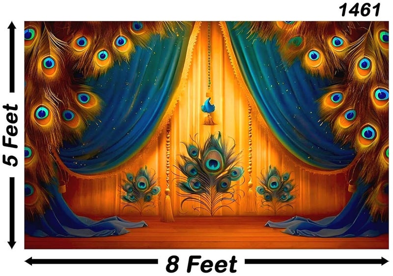 bague Backdrop Cloth for Decoration Peacock Feathers Decoration Design Photo Backdrop Cloth for Background Curtain 8x5 Feet (Peacock Feathers) - Image 2