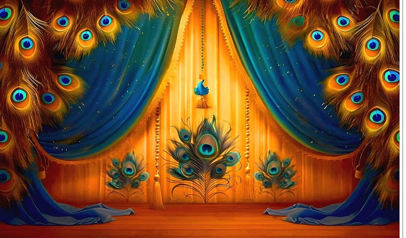 bague Backdrop Cloth for Decoration Peacock Feathers Decoration Design Photo Backdrop Cloth for Background Curtain 8x5 Feet (Peacock Feathers) - Image 1