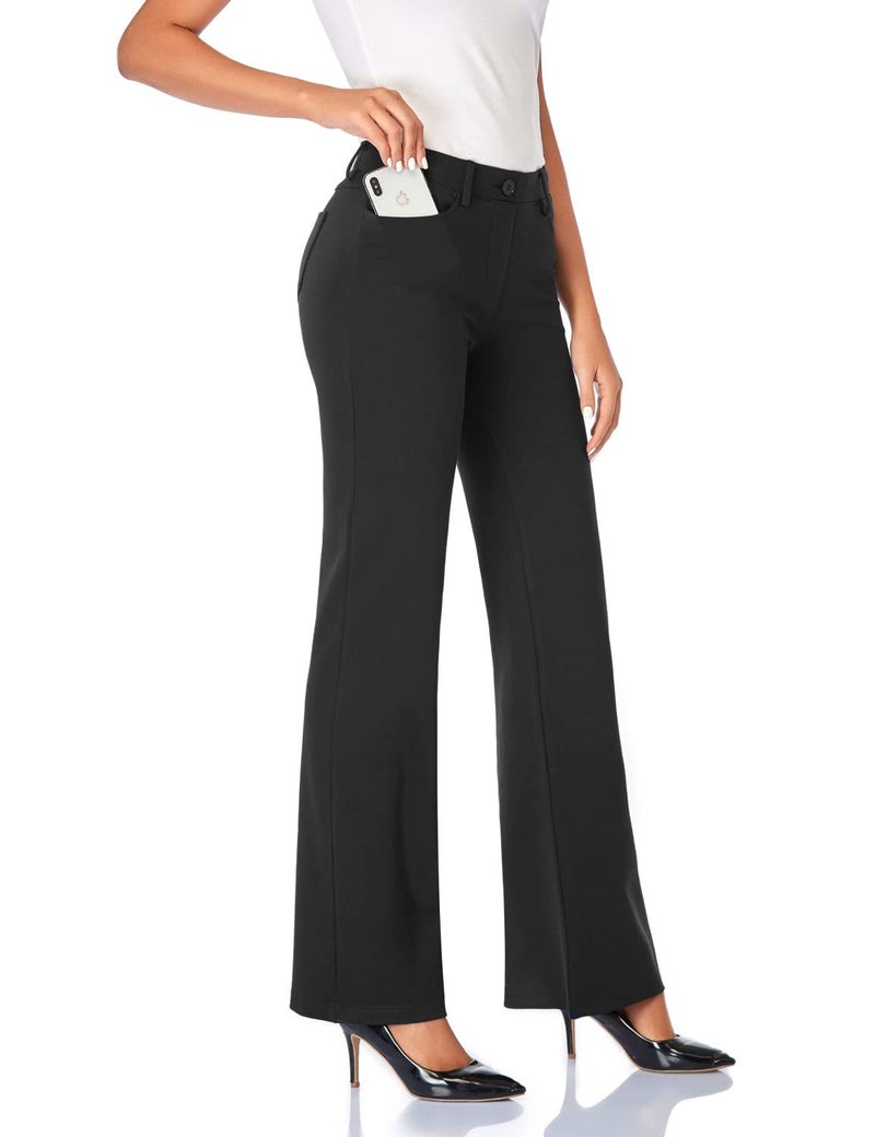 Tapata Women's 28''/30''/32''/34'' Stretchy Bootcut Dress Pants with Pockets Tall, Petite, Regular for Office Work Business 32", Black, XXL - Image 1