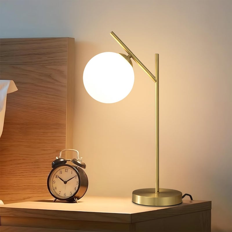 Fulesi Mid Century Modern Table Lamp, 1 Light Brass Glass Globe Bedside Lamp, Contemporary Metal Table Lamp with Milky White Glass shadefor Bedroom Living Room Study Room - Image 1