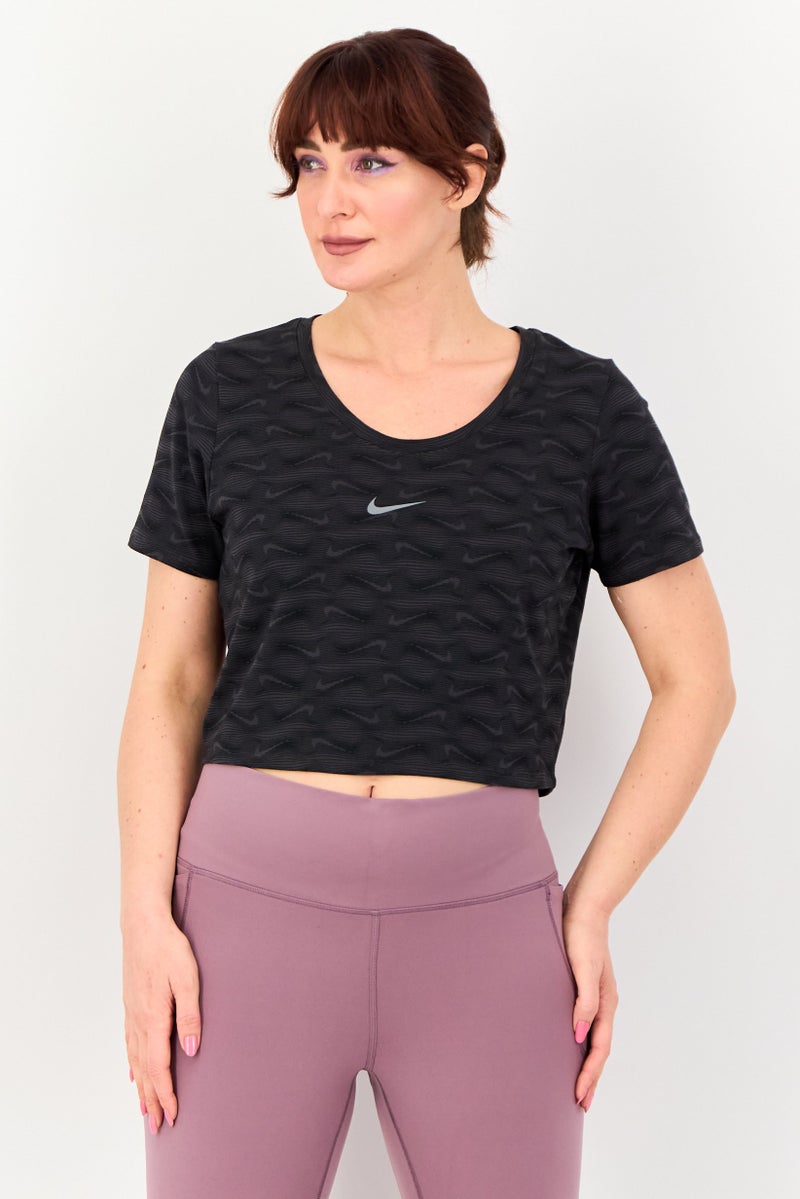 Nike Women Slim Fit Short Sleeve Training Top, Grey - Image 1