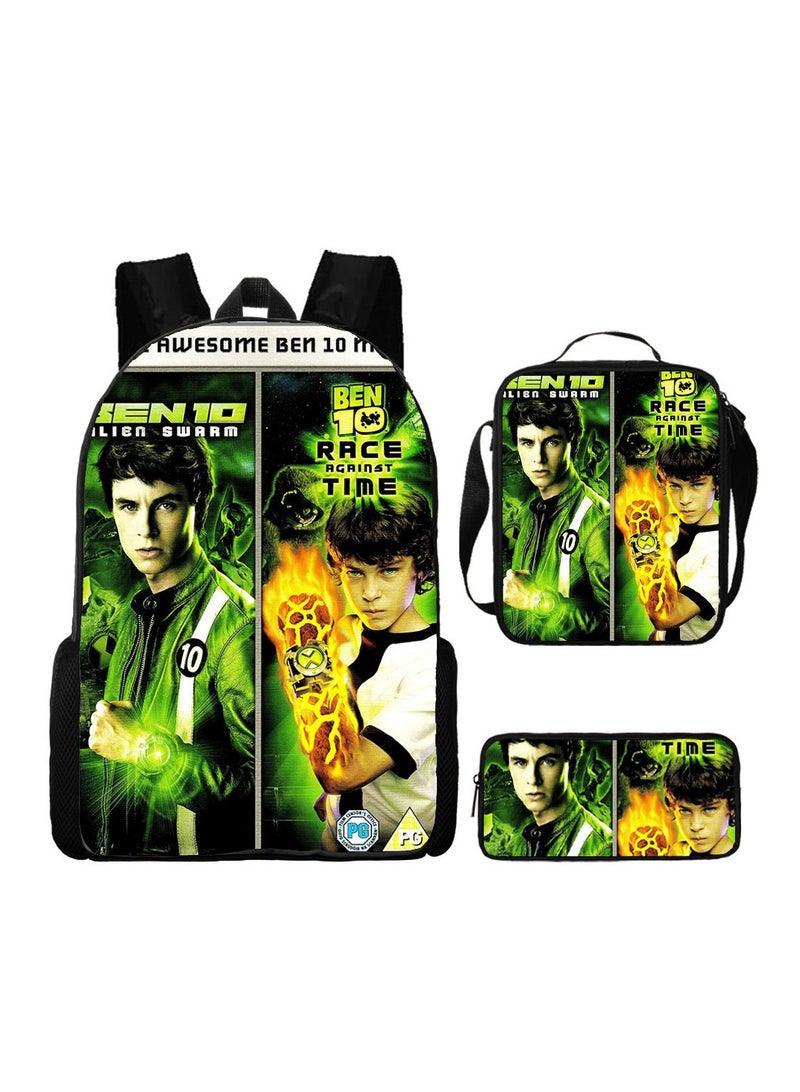 SKT Shiketro Ben 10 Backpack Student Schoolbag Anime Cartoon Backpack Backpack 29*16*42CM + Shoulder Bag 19*6*23CM + Pen Bag 24*7*11CM Three-piece Set - Image 1