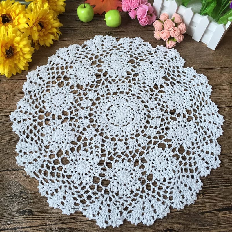 Hetao 100 Cotton Handmade Crochet Round Doilies Lace Doily Tablecloth Doilies Lace PlacematsWhite15 Inch
