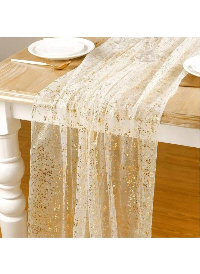 70 * 300cm gold watch runner transparent chiffon chiffon chiffon, glitter metal foil,  wedding anniversary, birthday party,  party event,  Christmas table decoration - Image 1