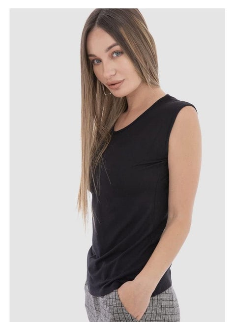 Mesery أندرشيرت قطن سادة  وبدون أكمام  - اسود