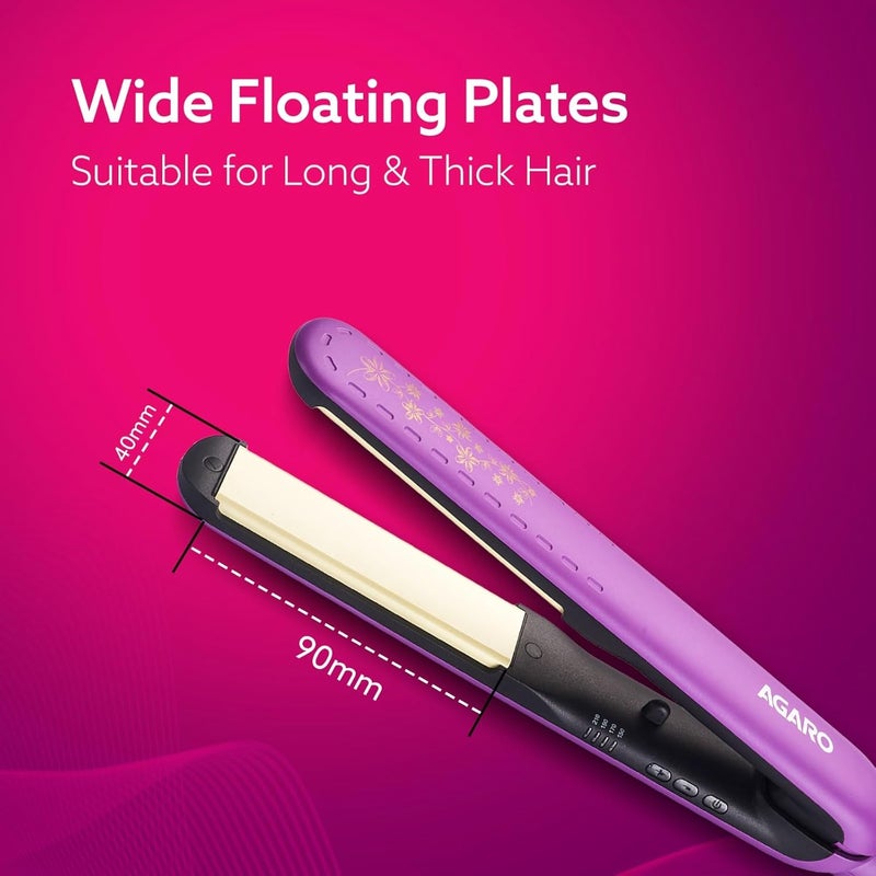 AGARO Hair Straightener, Keratin Infused Ceramic Coated Titanium Plates, Fast Heating, 4 Temperature Settings, Hair Straightening, Hair Styling For Women, Purple - Image 5