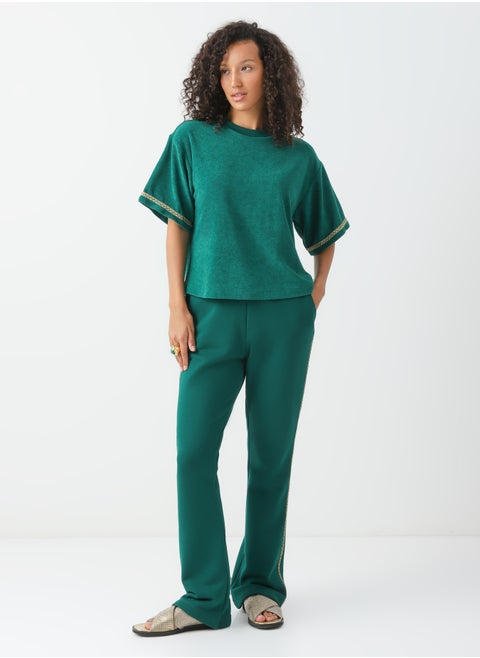 Women's Cotton Sweatpants with stripes Drawstring Closure Green