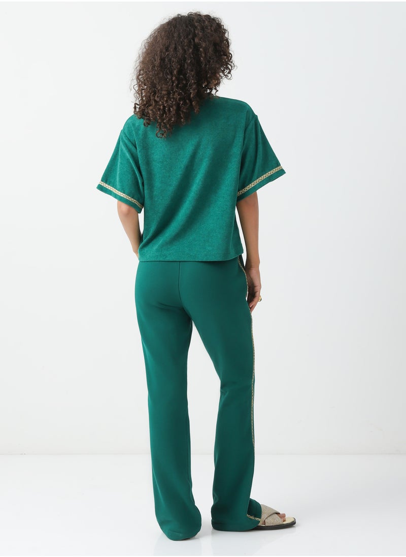 Passegiata - Women's Cotton Sweatpants with stripes Drawstring Closure Green - Image 1