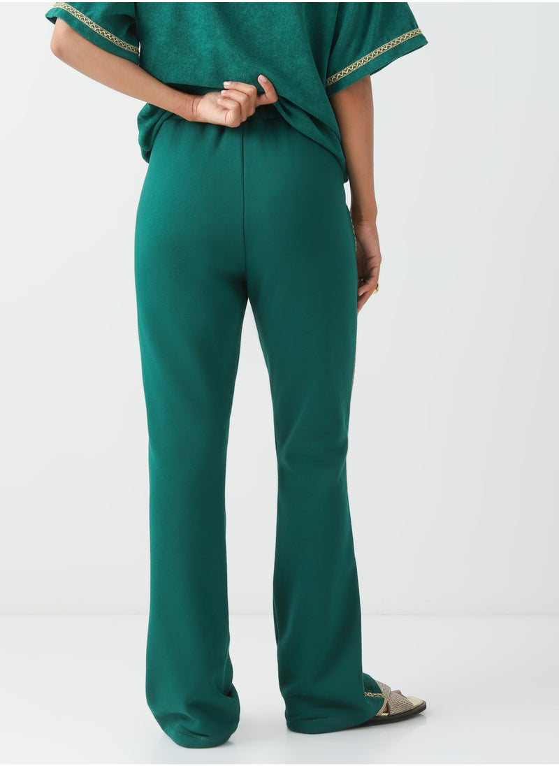 Passegiata - Women's Cotton Sweatpants with stripes Drawstring Closure Green - Image 1