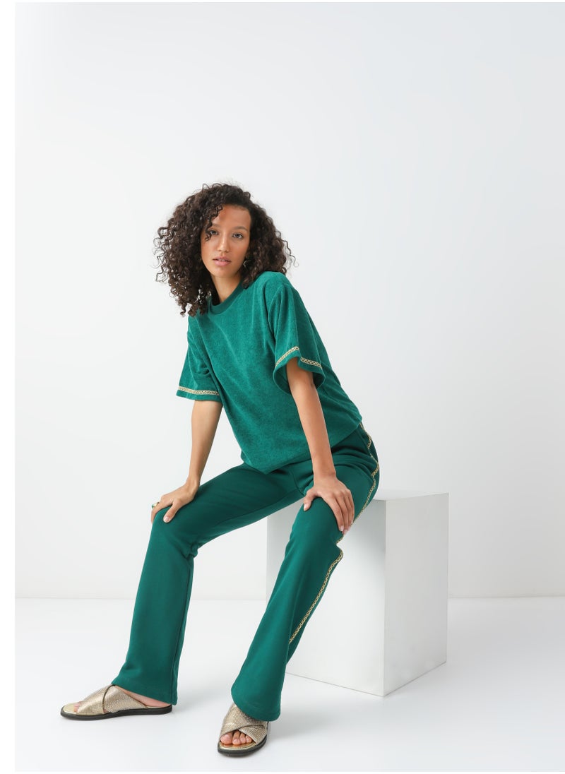 Passegiata - Women's Cotton Sweatpants with stripes Drawstring Closure Green - Image 1