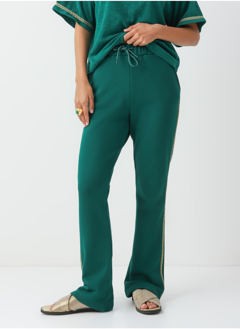 Passegiata - Women's Cotton Sweatpants with stripes Drawstring Closure Green - Image 1