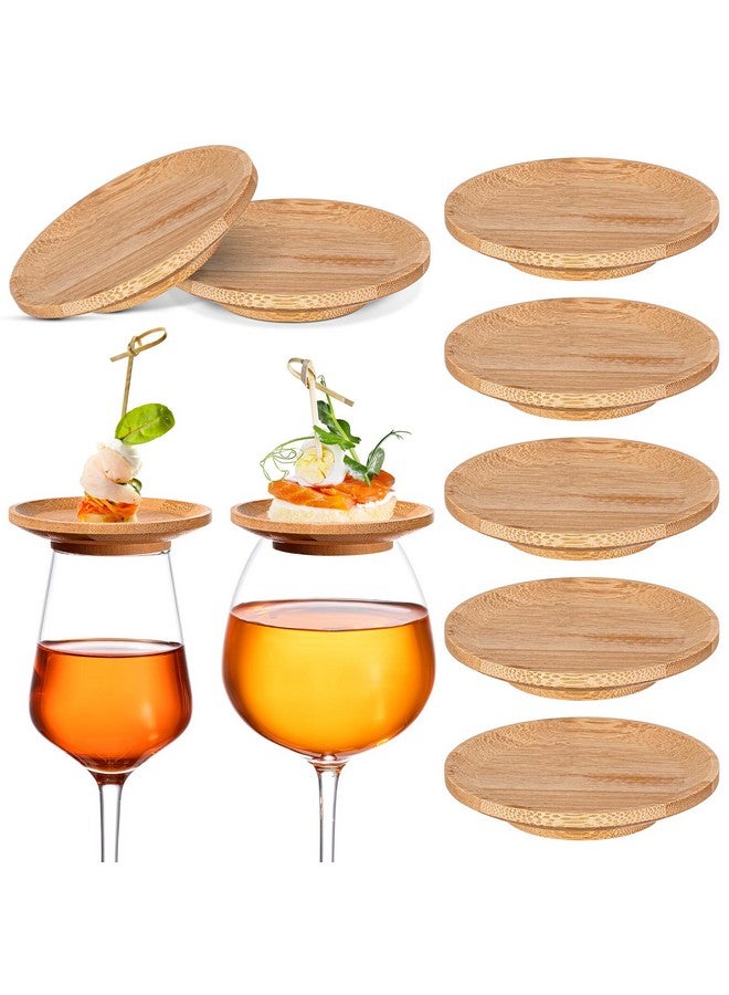 Tessco 8 Pcs 4" Wine Glass Charcuterie Topper Bamboo Round Wine Glass Charcuterie Board Topper Dual Use Wine Glass Topper Appetizer Plates for Christmas Party Family Gatherings Bars Restaurants - Image 1