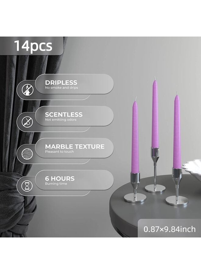 14PCS Taper Candle, Smokeless, Perfect for Birthday Parties, Weddings, Dinner Parties, Home Decor, 10 Inches Tall（Purple） - Image 2